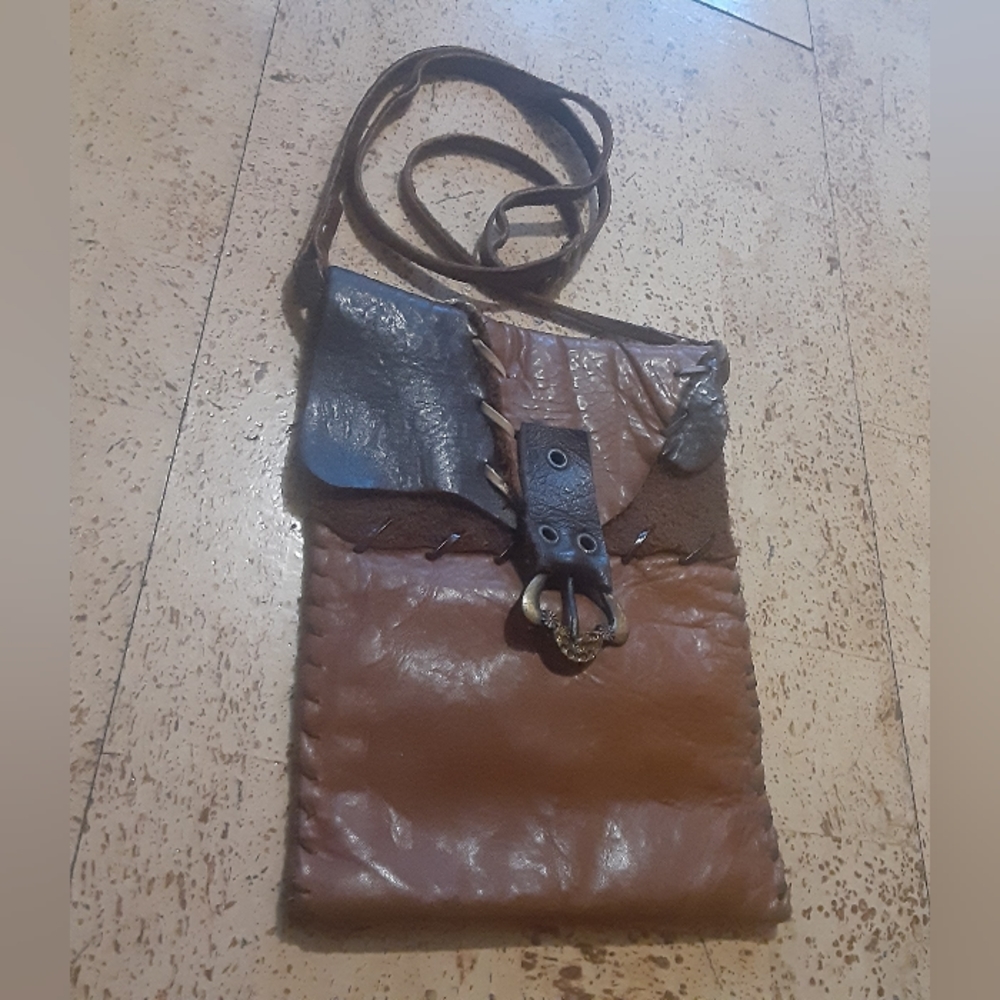 Vintage Boho Brown Genuine Leather Crossbody Purse/ Bag- Size Small